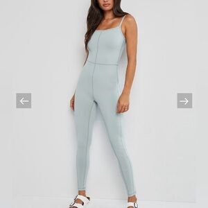 Wilfred Divinity Sky Blue Fitted Spaghetti Strap Jumpsuit Athleisure